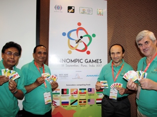 1st INNOMPIC GAMES 2017 India - Jury members Gold Coin cards WOW cards, Vadim Kotelnikov Othman Ismail Michael Zelin