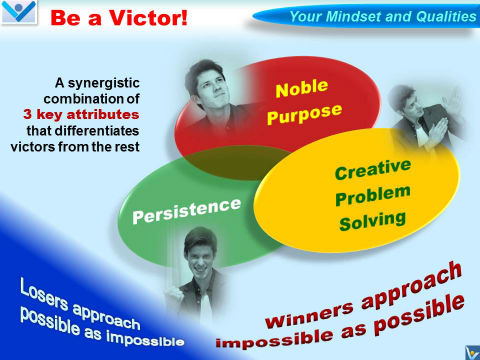 VICTOR How To Be a Winner Emfographics by Vadim Kotelnikov - synergy of three attributes" Noble Purpose, Creative Problem Solving, Persistence, Julia Vostrilova